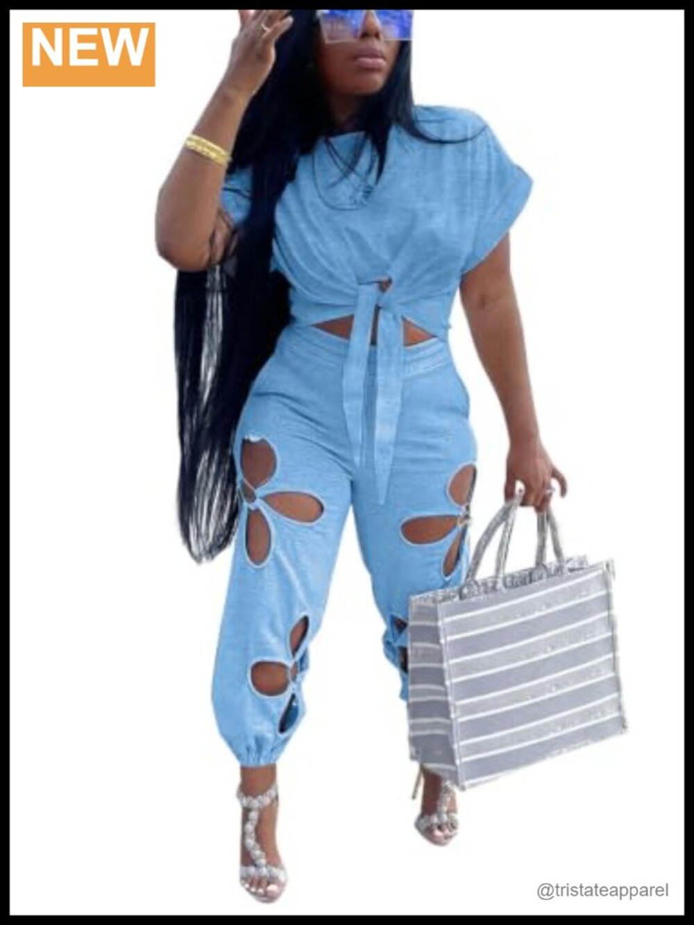 Women 2 Piece Outfit Tie Front Crop Top & Cinch Bottom Pants Set